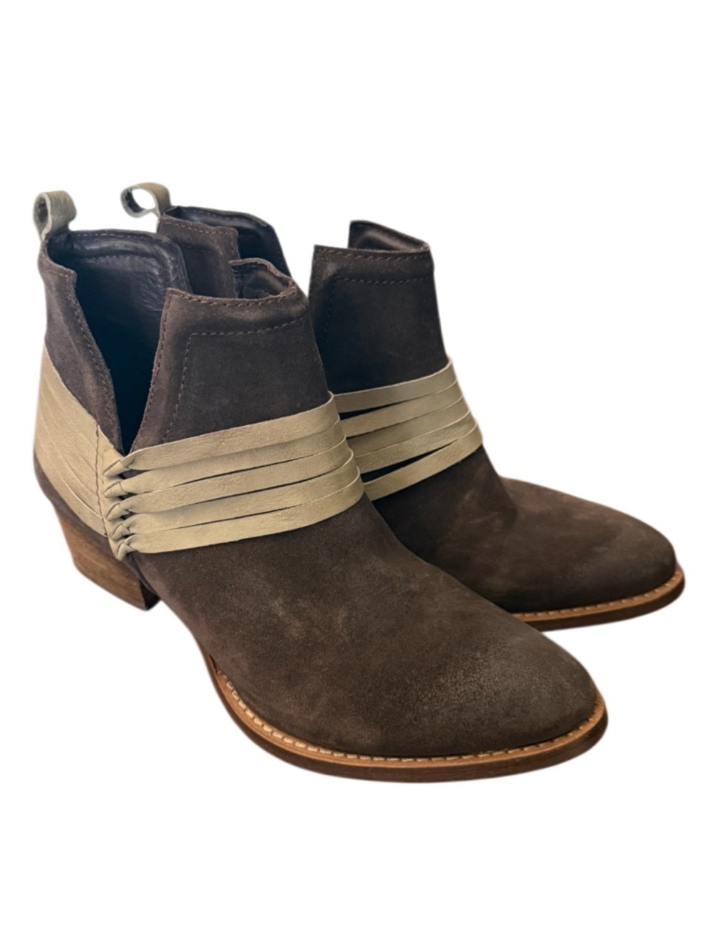 Diba True Skylar Brown Suede Ankle Boots with Cream Wrap Detail-Size 8.5